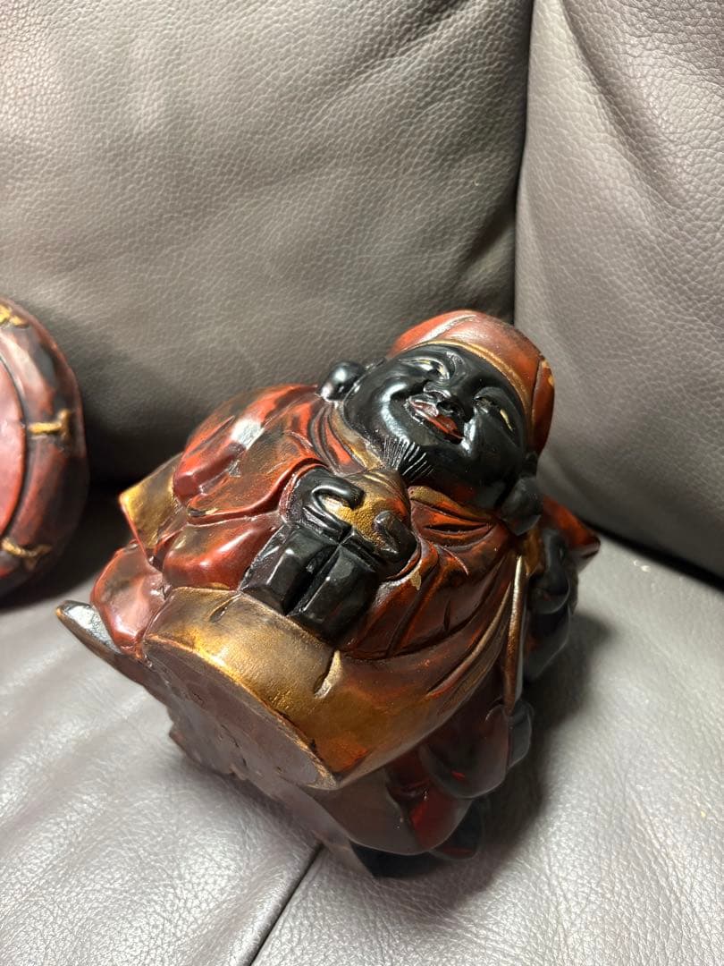 三面大黒天さま　置物　木製　木彫り