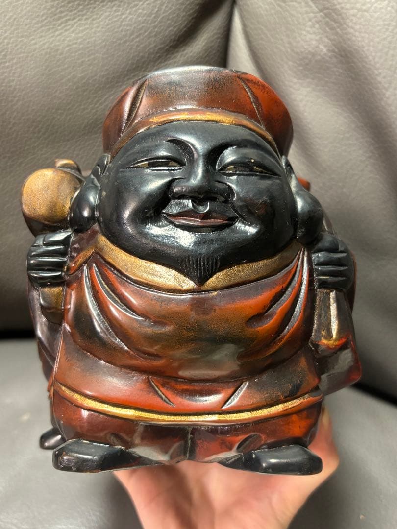 三面大黒天さま　置物　木製　木彫り