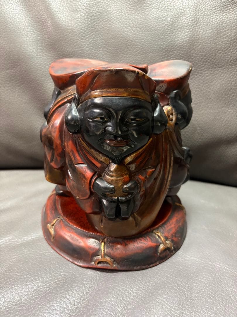 三面大黒天さま　置物　木製　木彫り