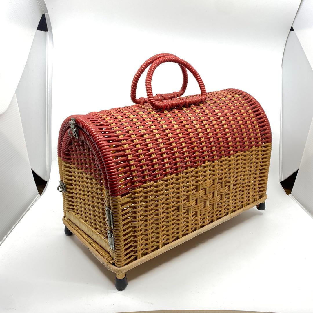 昭和レトロ ラタン ペットキャリー 籐バッグ