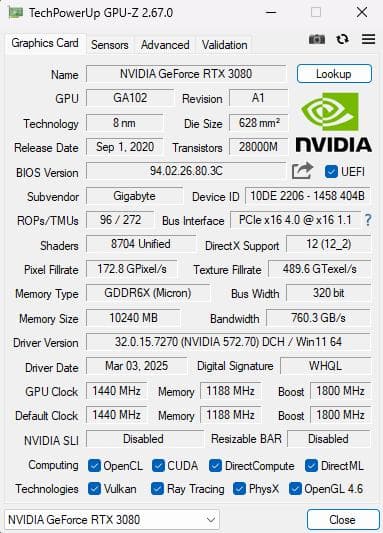 グラフィックボード・グラボ・ビデオカード GIGABYTE RTX 3080 10GB OC
