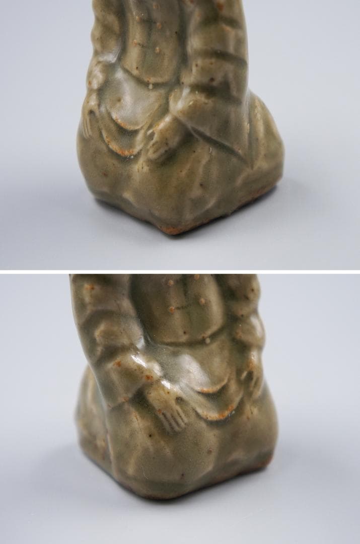 【瓷】　★ 瓷器 耀州窯青釉瓷塑人偶 ★　清朝期　紳士服飾 正座姿勢　明清磁器