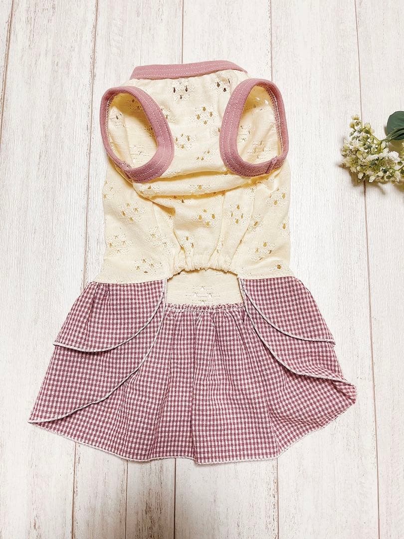 犬服 2段フリルワンピース ソルメッシュ ピンク　DM ハンドメイド