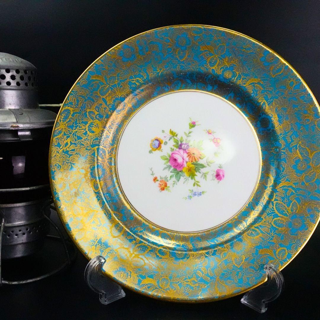 ミントン 豪華金襴金彩藍地薔薇紋様 大皿 27㎝ プレート