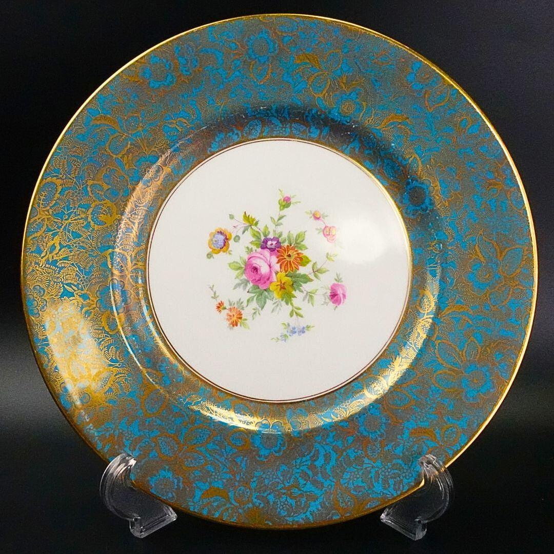 ミントン 豪華金襴金彩藍地薔薇紋様 大皿 27㎝ プレート