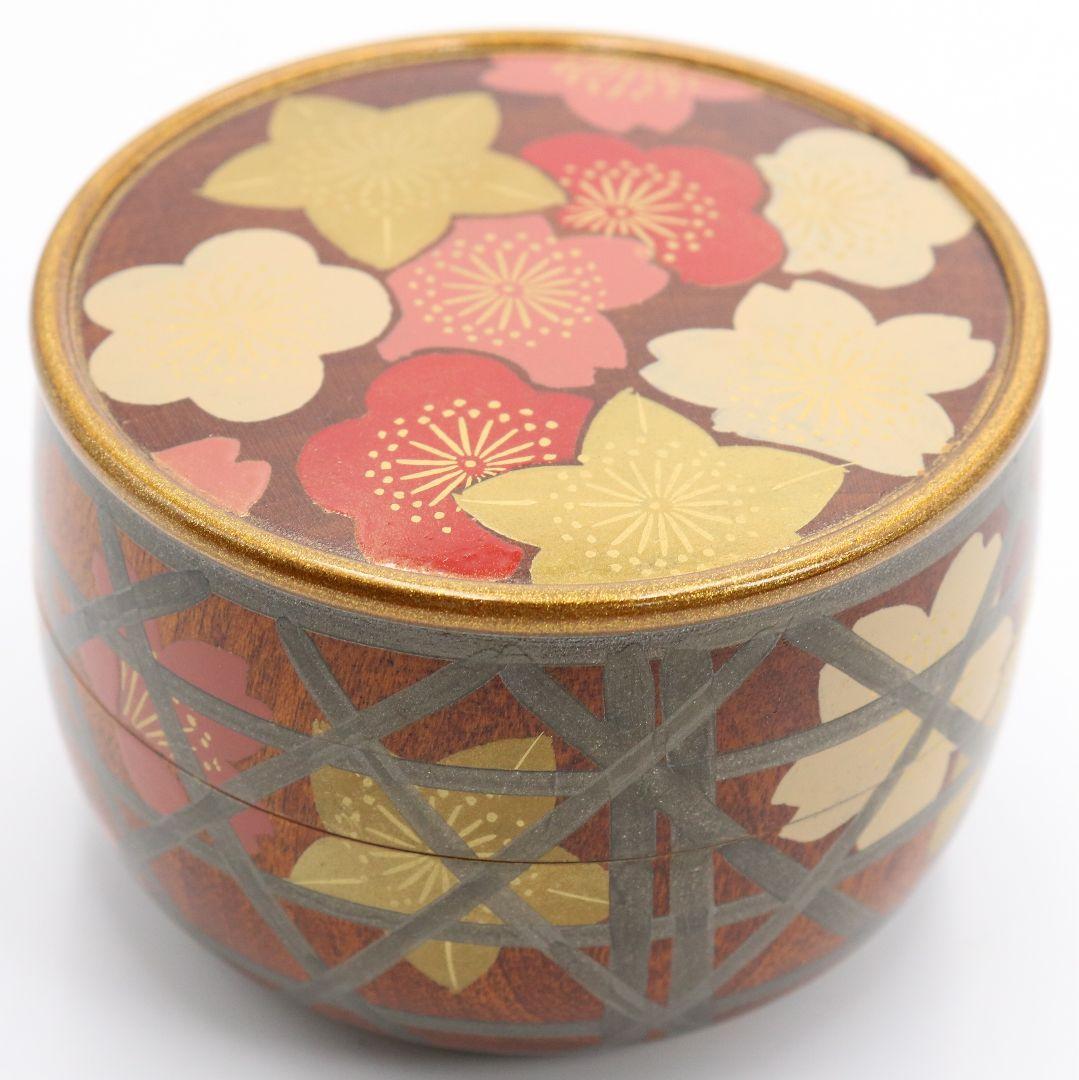 中村湖彩作 春花蒔絵 篭棗 共箱 茶道具　C477　NT6