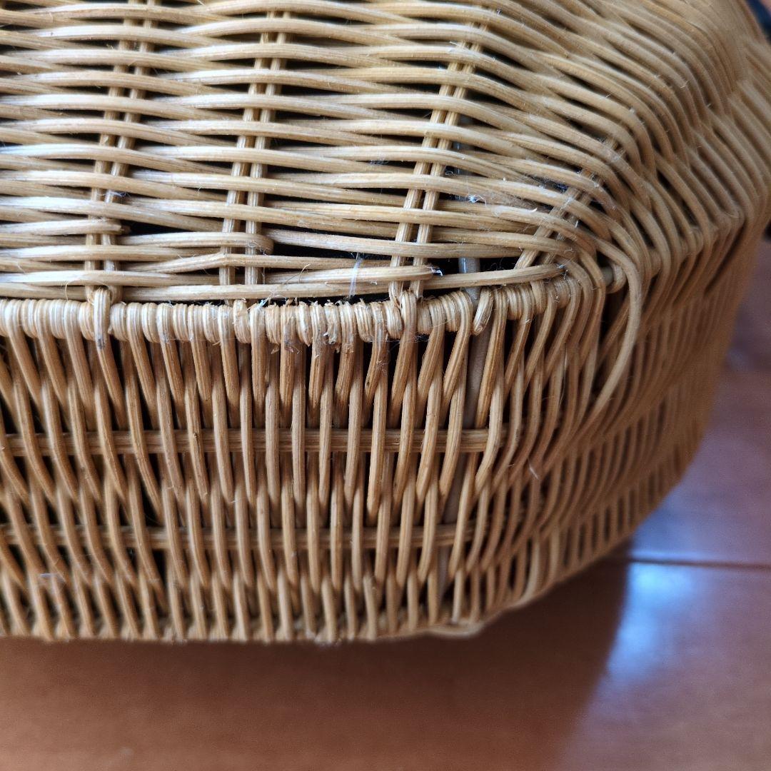 【未使用】北欧、暮らしの道具店 ころんと丸い、レザーハンドルのかごバッグ