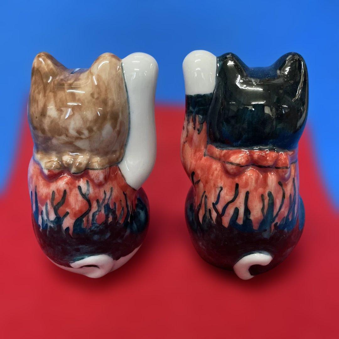 招き猫　瀬戸焼　染付　寿福丸窯　フィギュアスケート　陶磁器　2台