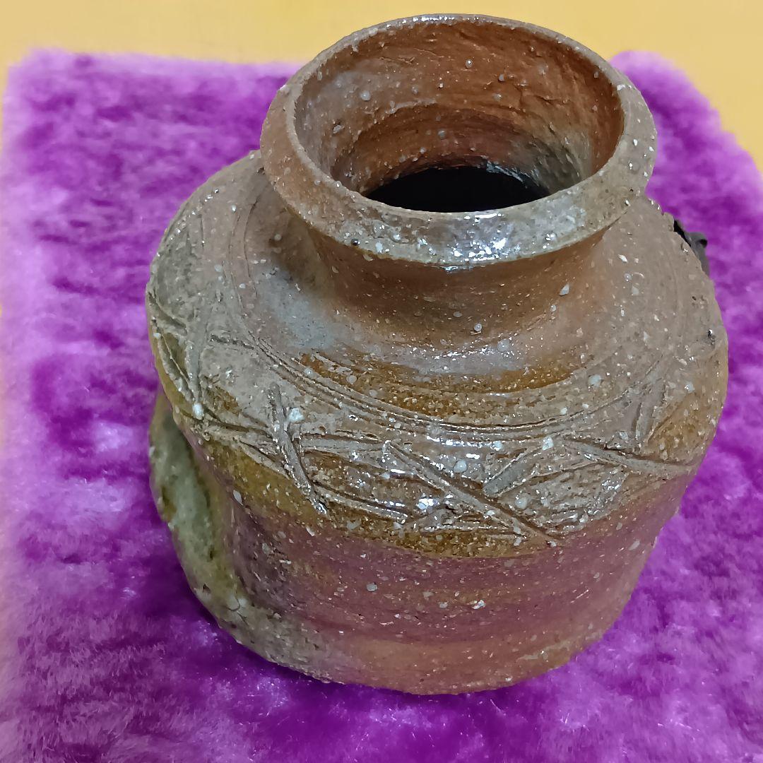 骨董品 信楽焼 蹲 花入 瑞峯造 共箱付 杉本瑞峯 茶道具 壁掛け花器 檜垣文