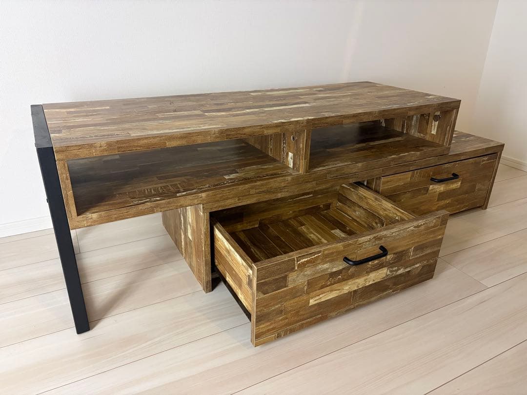 木製テレビ台 ブラウン 引き出し付き