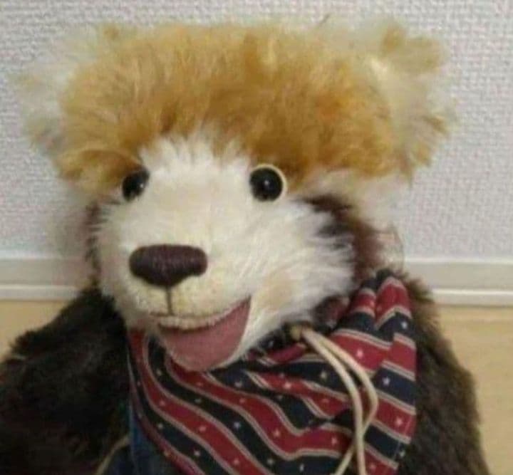 ハンドメイド　バンダナ、帽子付きぬいぐるみ 約30cm　アライグマ