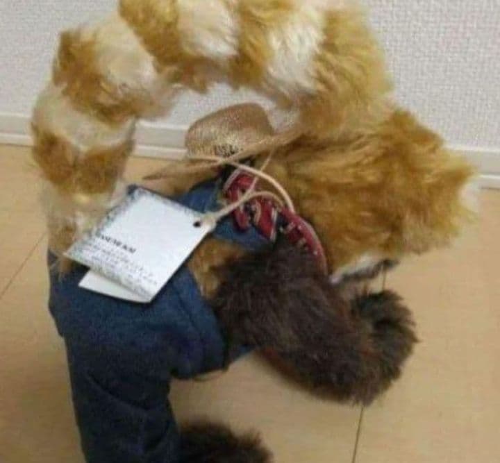 ハンドメイド　バンダナ、帽子付きぬいぐるみ 約30cm　アライグマ