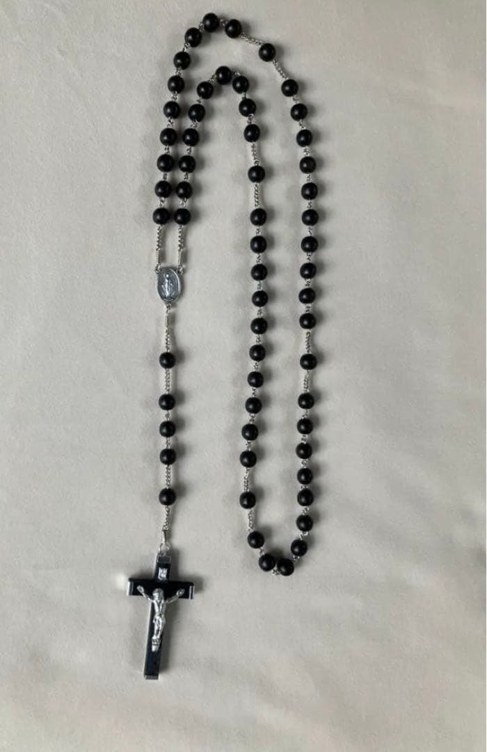 カトリック　ロザリオ　手編み　縞黒檀　長崎編み