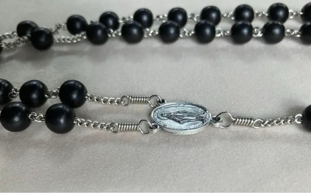 カトリック　ロザリオ　手編み　縞黒檀　長崎編み