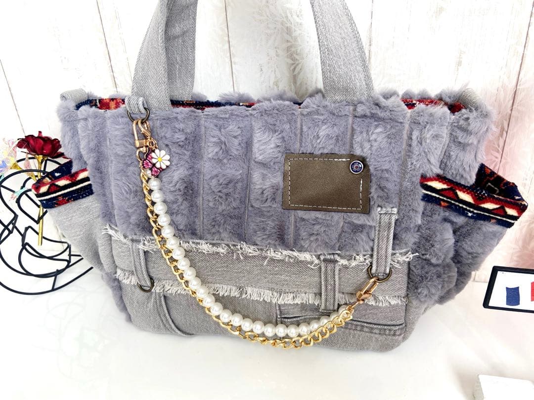 デニムリメイクバックS グレーフワモコうさぎ