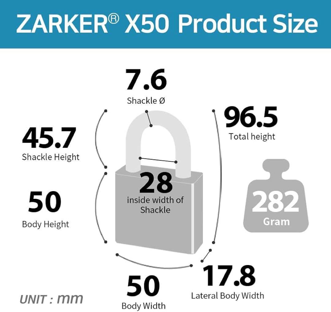 Zarker X50 南京錠- 4桁 野外 ダイヤル式 ロック シルバー