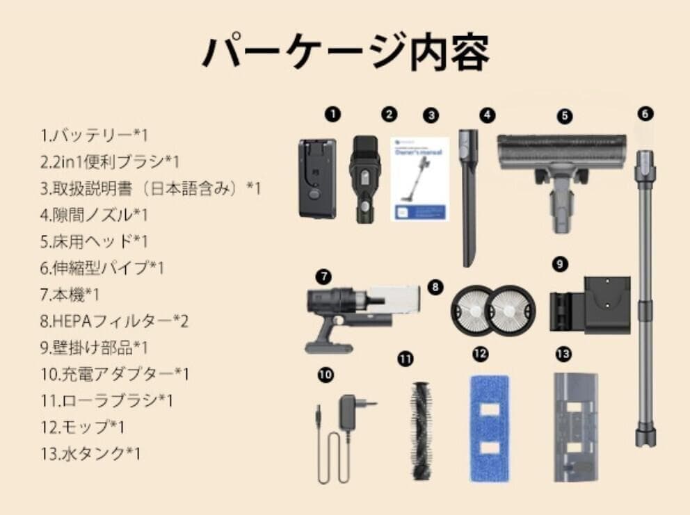 ★新品★ コードレス 掃除機 35000Pa 強力吸引 伸縮型 水拭き 2WAY