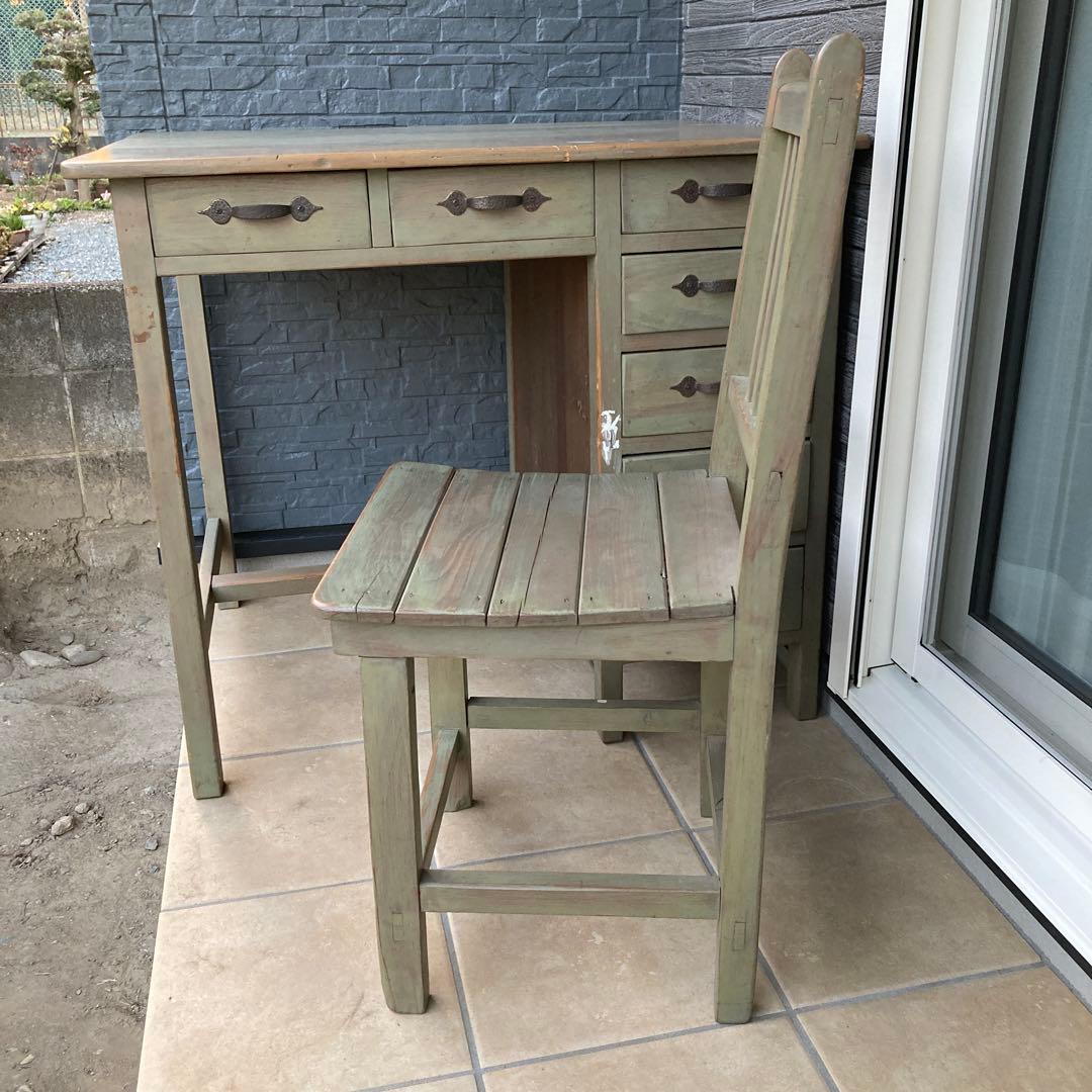 【引き取り限定】 アンティーク 机と椅子　昭和レトロ　学習机　事務机