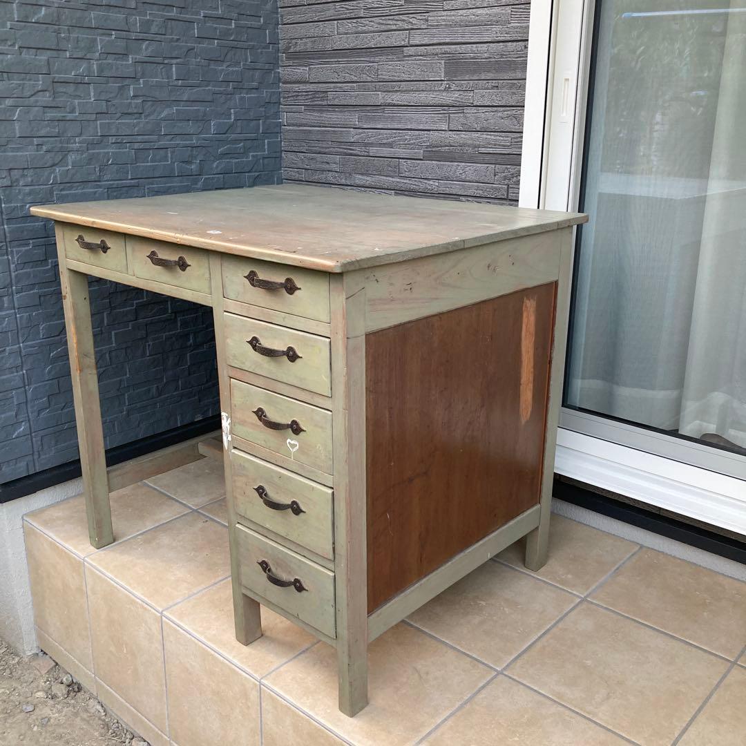 【引き取り限定】 アンティーク 机と椅子　昭和レトロ　学習机　事務机