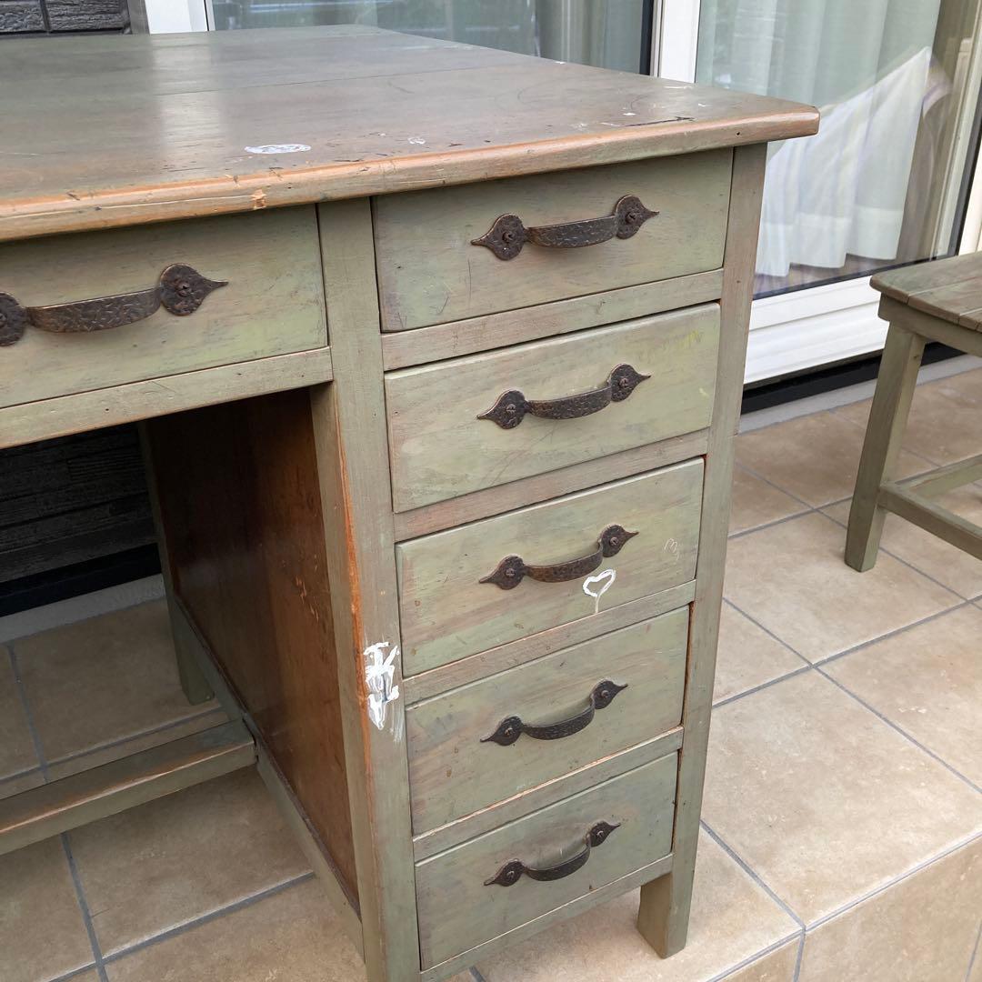 【引き取り限定】 アンティーク 机と椅子　昭和レトロ　学習机　事務机