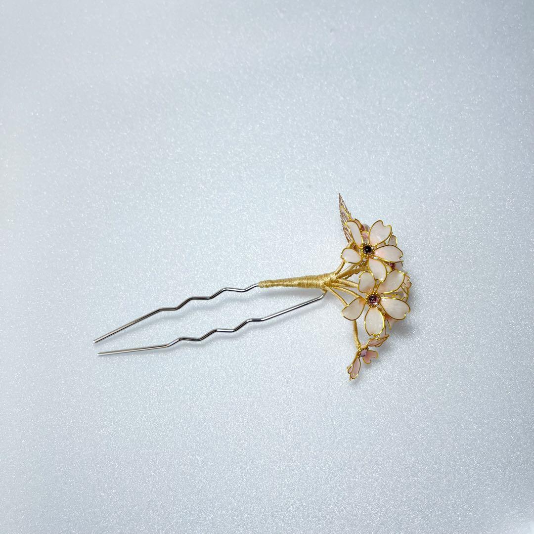 【薄桜かんざし】ディップアートの桜簪
