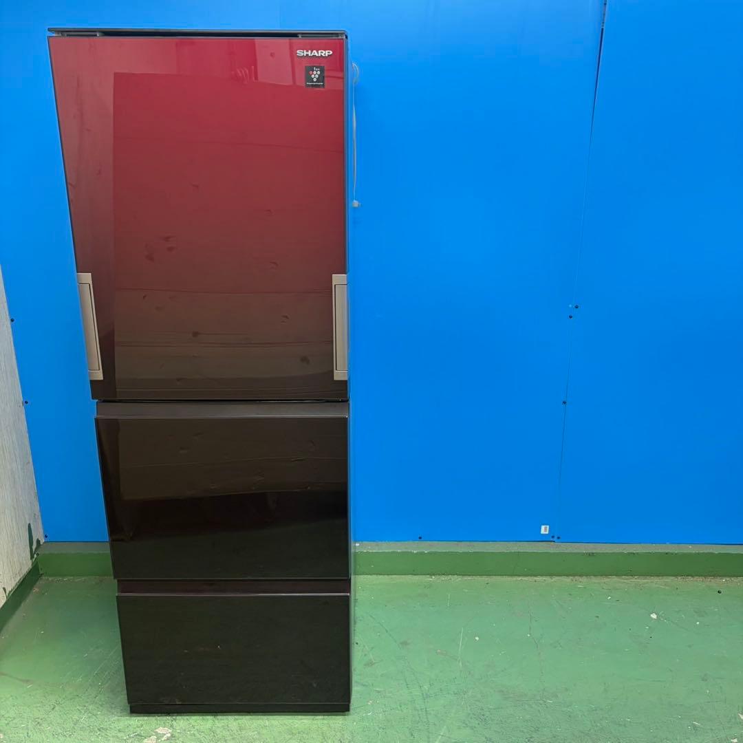 892 SHARP ガラストップ　両開き　極美品　自動製氷機付き　レッドカラー