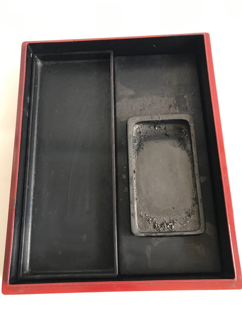 堆朱　山水人物図　硯箱　道具箱　文箱　伝統工芸品　彫刻漆器
