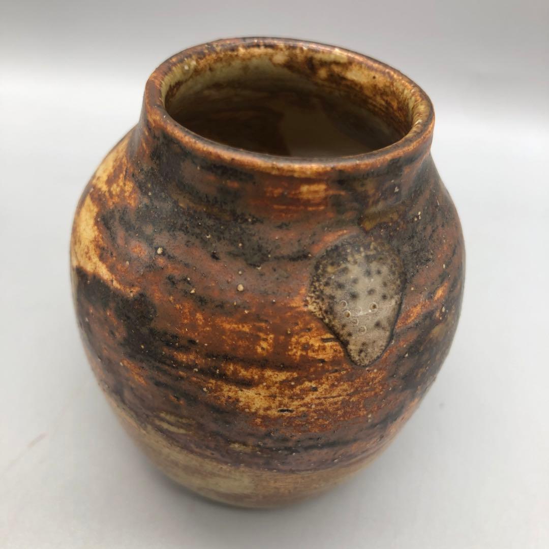 深緑&茶褐色釉薬模様陶器茶入小壺2点セット伝統工芸茶道具ビンテージ置物