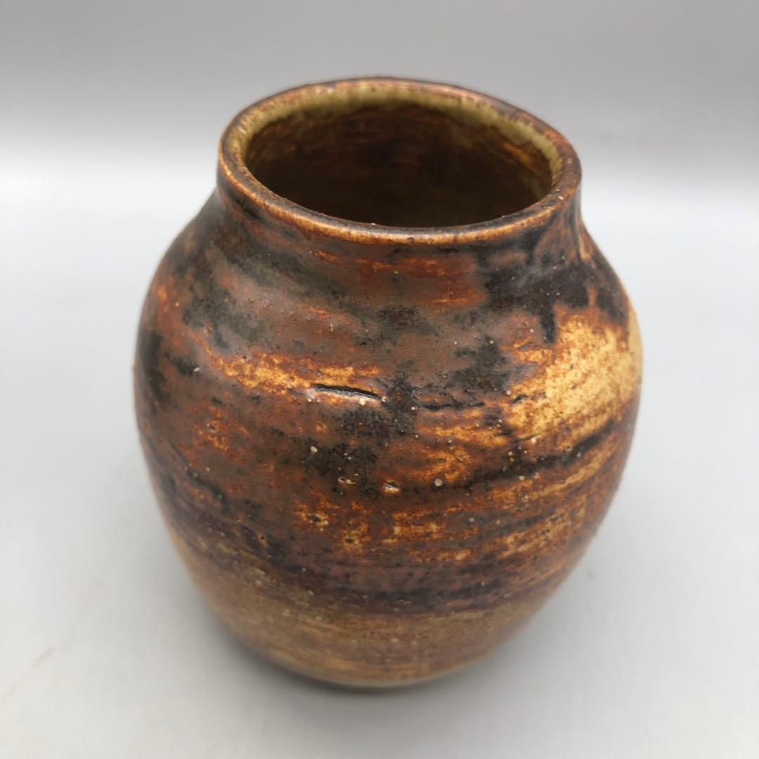 深緑&茶褐色釉薬模様陶器茶入小壺2点セット伝統工芸茶道具ビンテージ置物