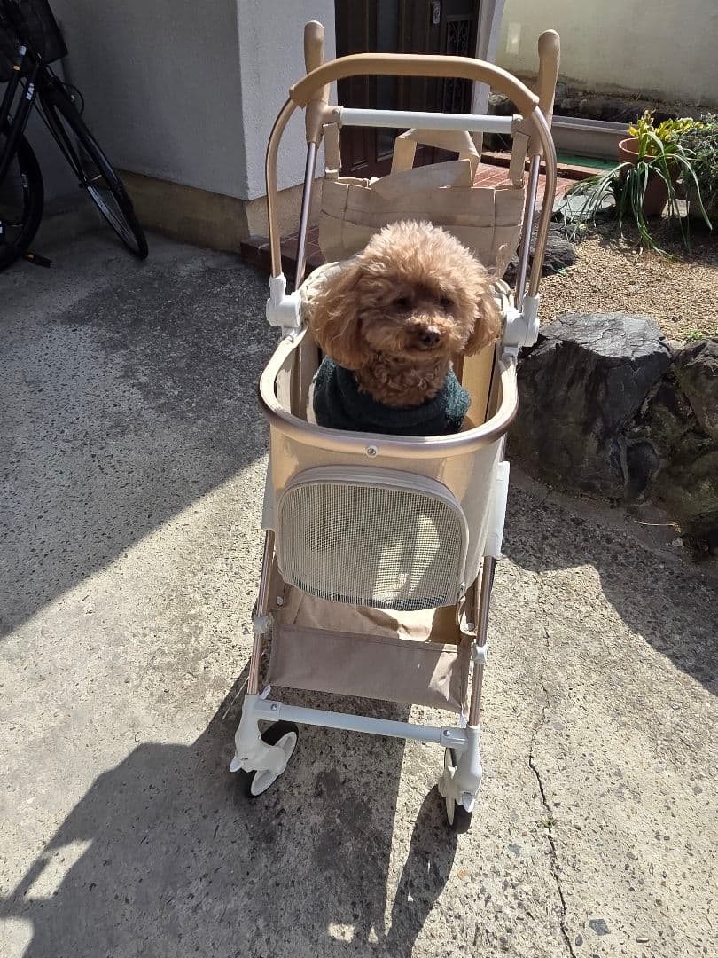 ベージュ 折りたたみ式犬用カート 4輪式