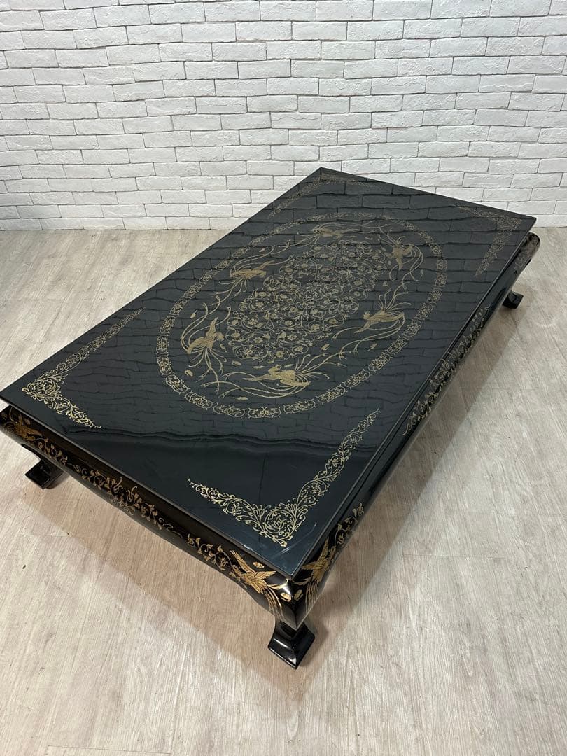 【taka】定価65万　螺鈿細工　鳳凰　木製漆塗り　テーブル　机