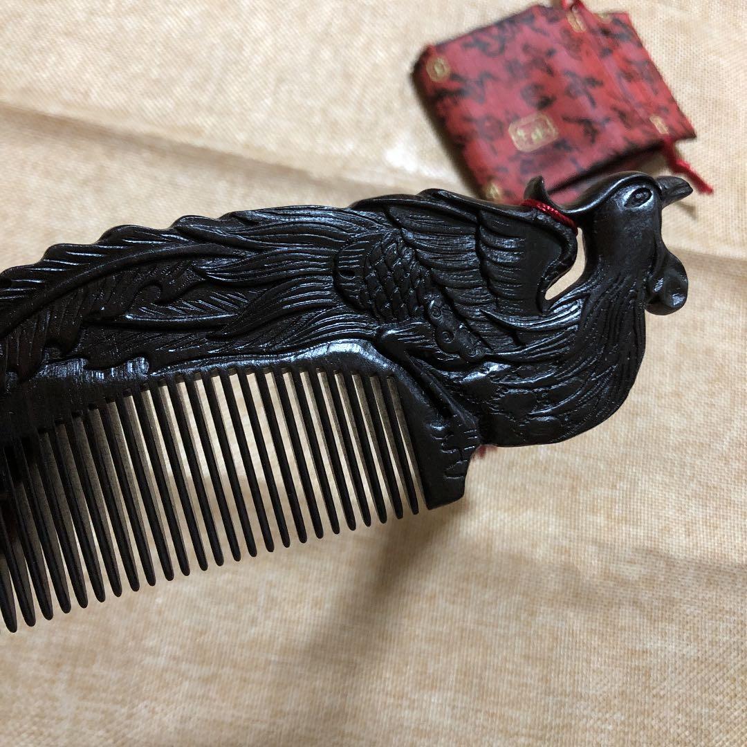 純天然高密度檀木　一枚板鳳凰櫛