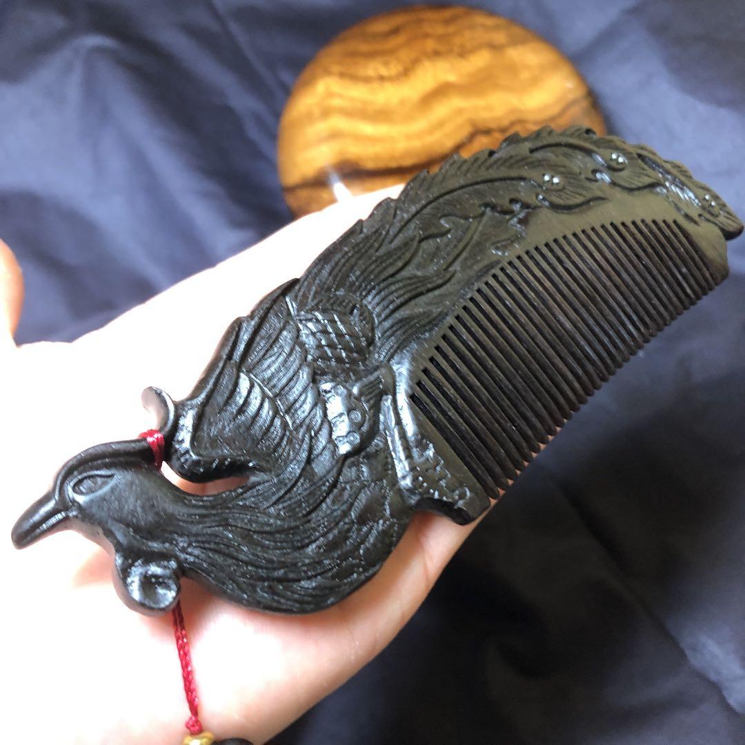 純天然高密度檀木　一枚板鳳凰櫛
