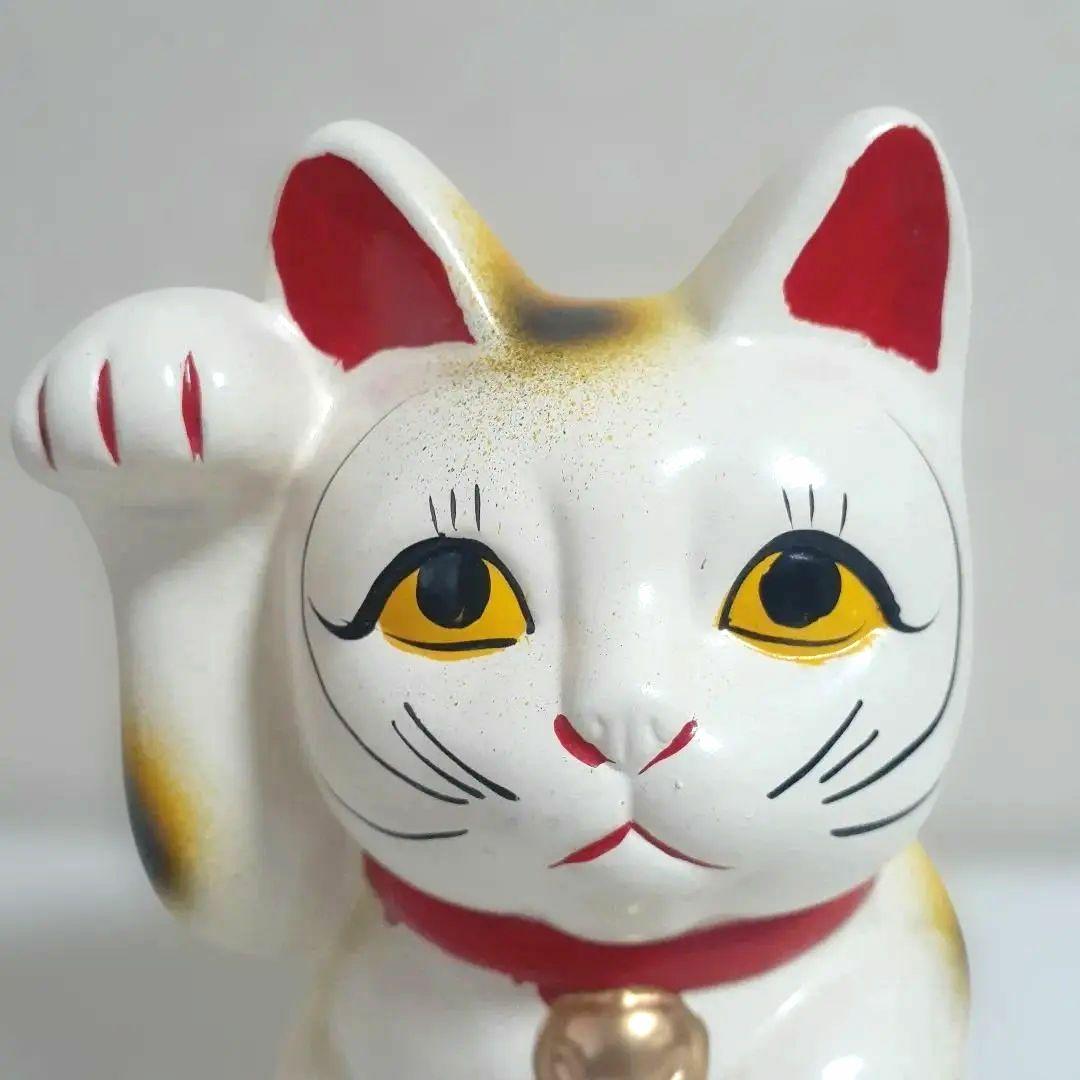 135瀬戸焼 元祖まねき猫 約15cm 三毛 右手上 上目遣い 昭和 陶器 元箱