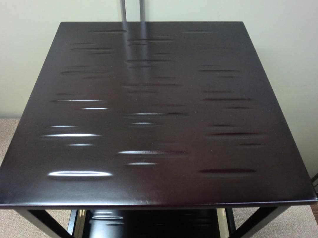 【中古品】輪島塗 久世宗春 四方棚 鉋目溜塗 猪目透 宗徧流 宗偏流