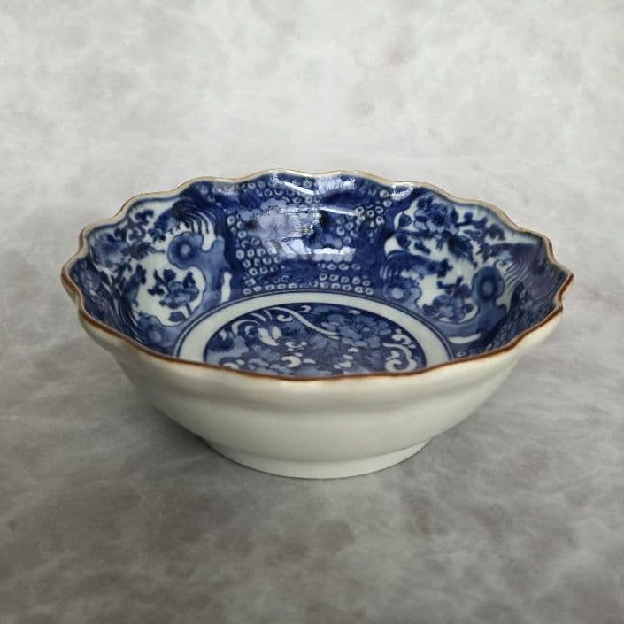 無傷　古伊万里　染付　深皿　鳳凰　江戸時代　金直し　金継ぎ　アンティーク　骨董