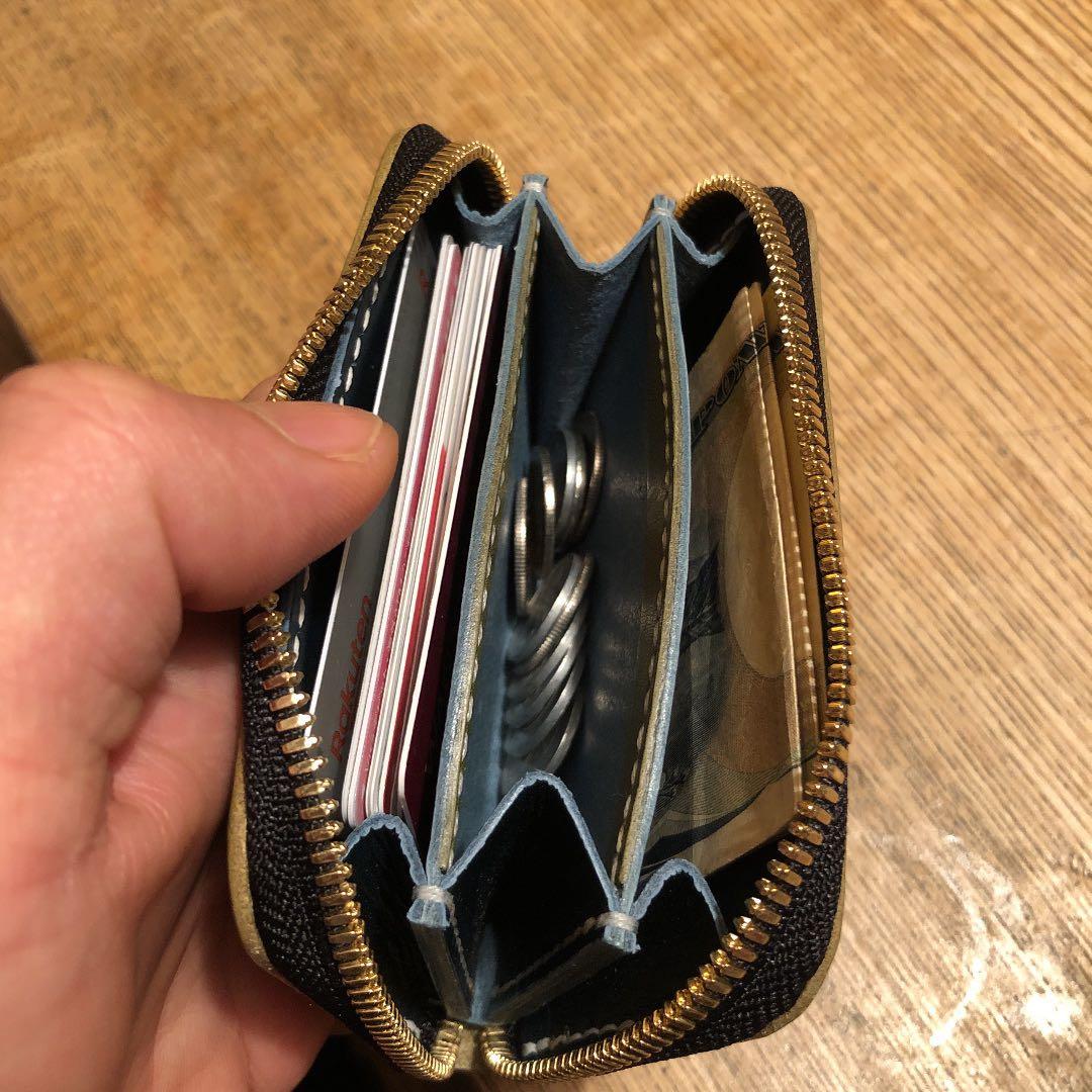 ラウンドファスナーType1 mini ルガト紺、オイルレザー