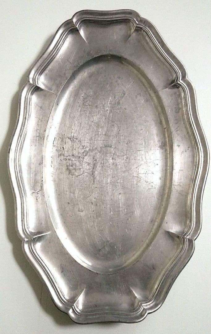 フランスアンティーク　プレート　ピューター　特大　エタン