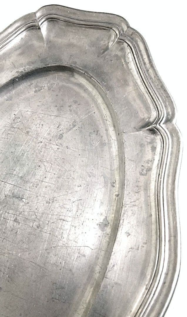 フランスアンティーク　プレート　ピューター　特大　エタン