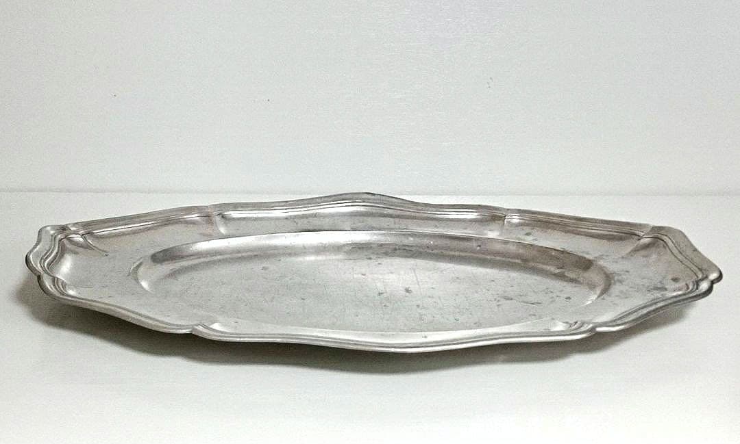 フランスアンティーク　プレート　ピューター　特大　エタン