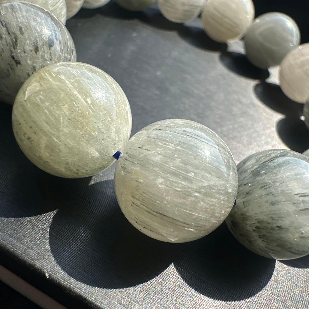【大玉15.5mm】グレーラビットヘア ブレスレット 天然石 存在感抜群