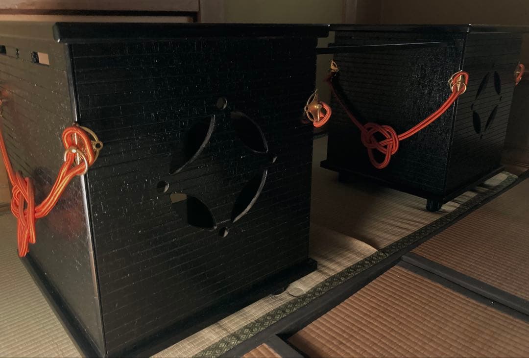 黒色木製茶道具テーブル　組立式　立礼棚