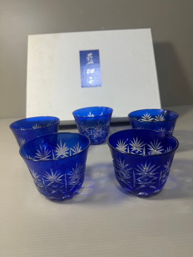 2544 藍切子　5客　未使用