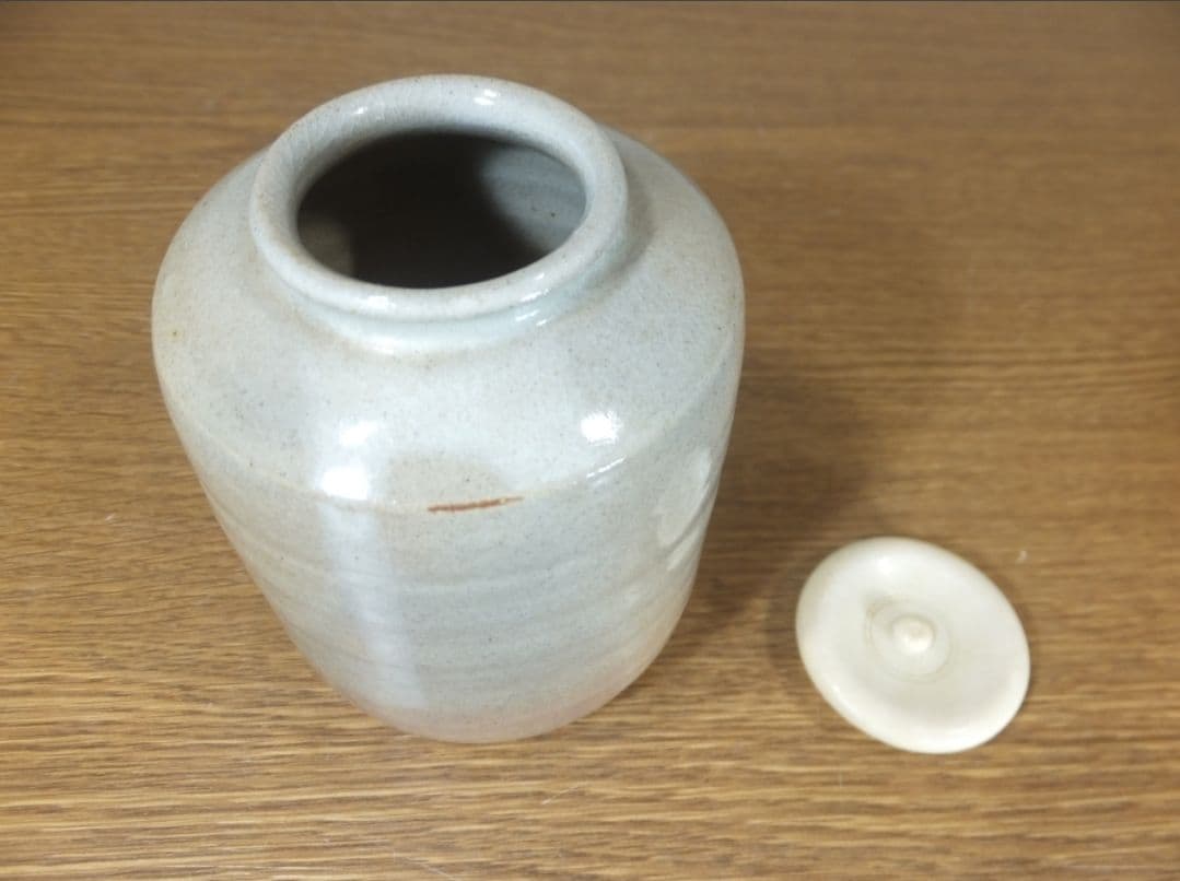 真作保証 野坂康起 自作 萩茶入 現代工芸美術家協会 コレクター放出品 山口県