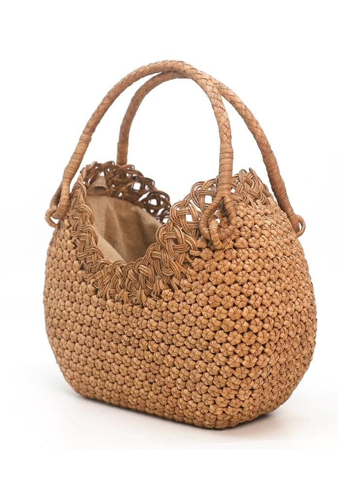 ✨希少美品✨ 山葡萄 かごバッグ 六角花結び編み 変則二重編み 手提げ 内布付き