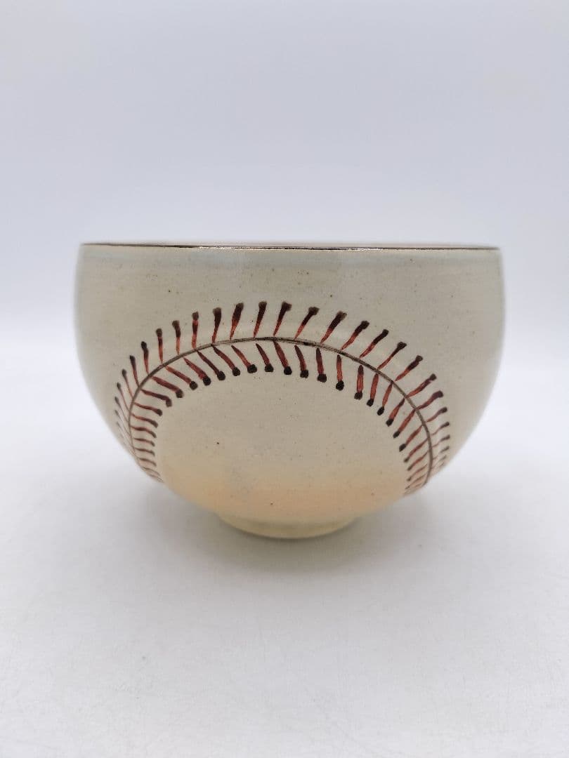 d065【新品・未使用】野球ボール茶碗・国産真茶筌セット 中村良二 木箱 茶道具