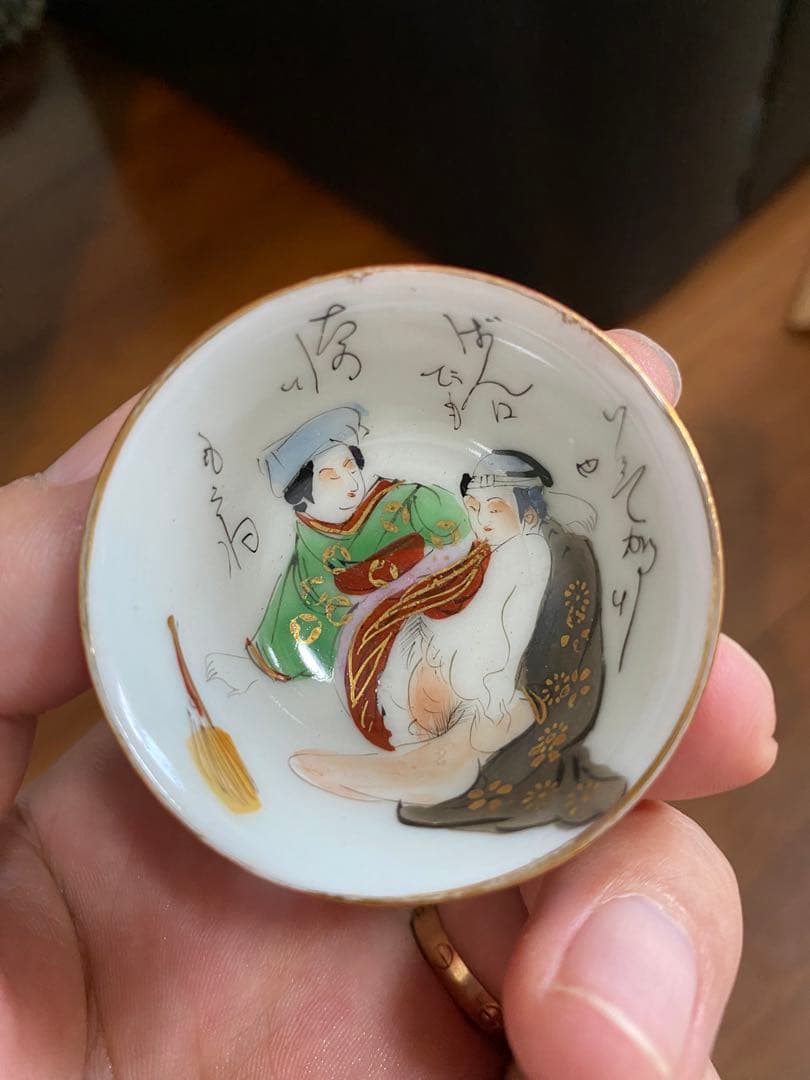 春画　浮世絵デザインの茶碗5個セット　レア品