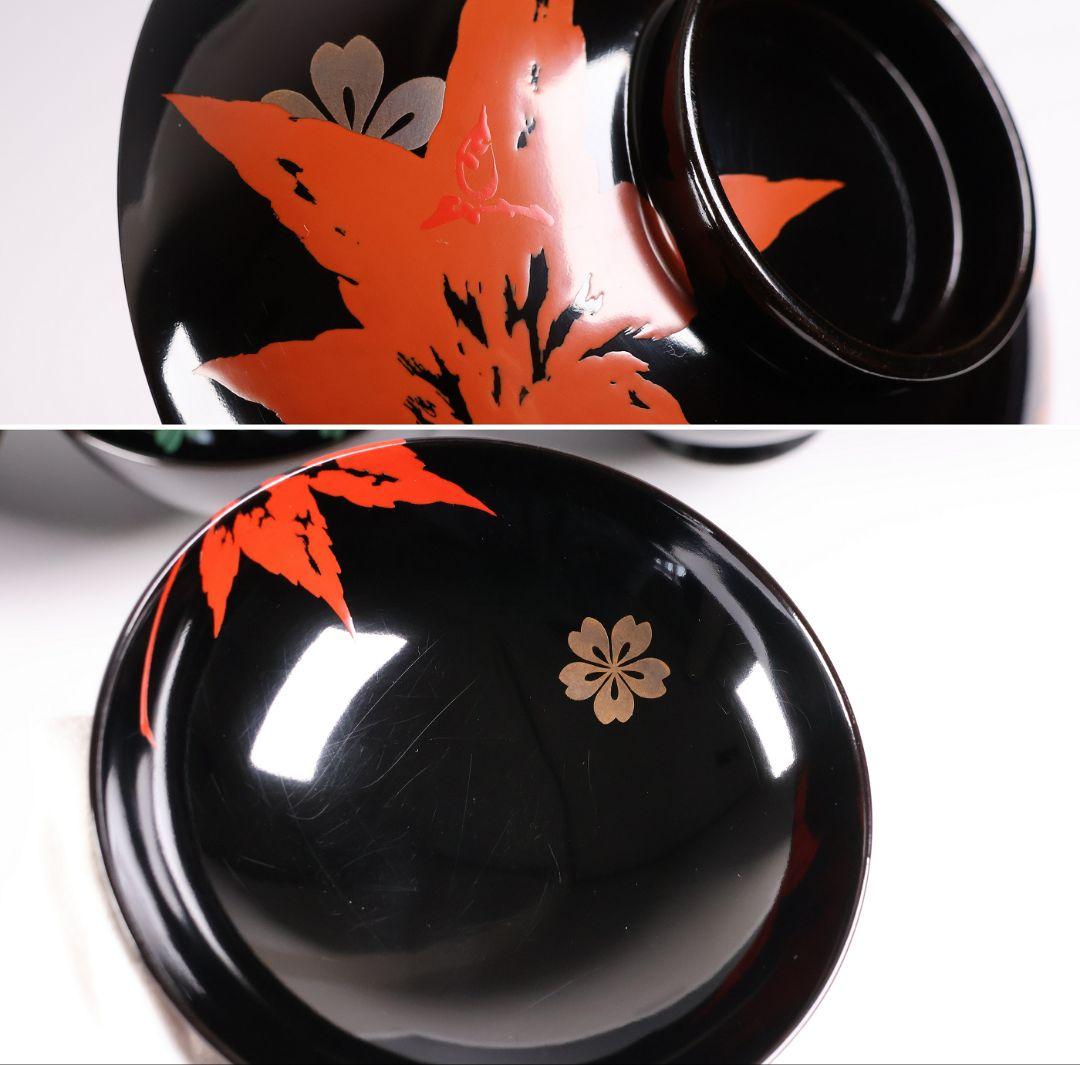 【MB283】輪島塗 絵替蒔絵吸物椀五客 合作 天野文堂勝田静璋竹園自耕公平俊雄