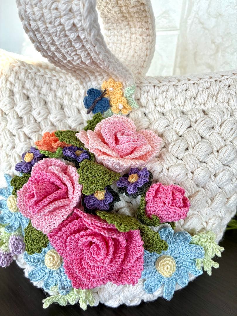 ハンドメイド ワンハンドルバッグ ✿ 花モチーフ内布リバティ／2WAY対応