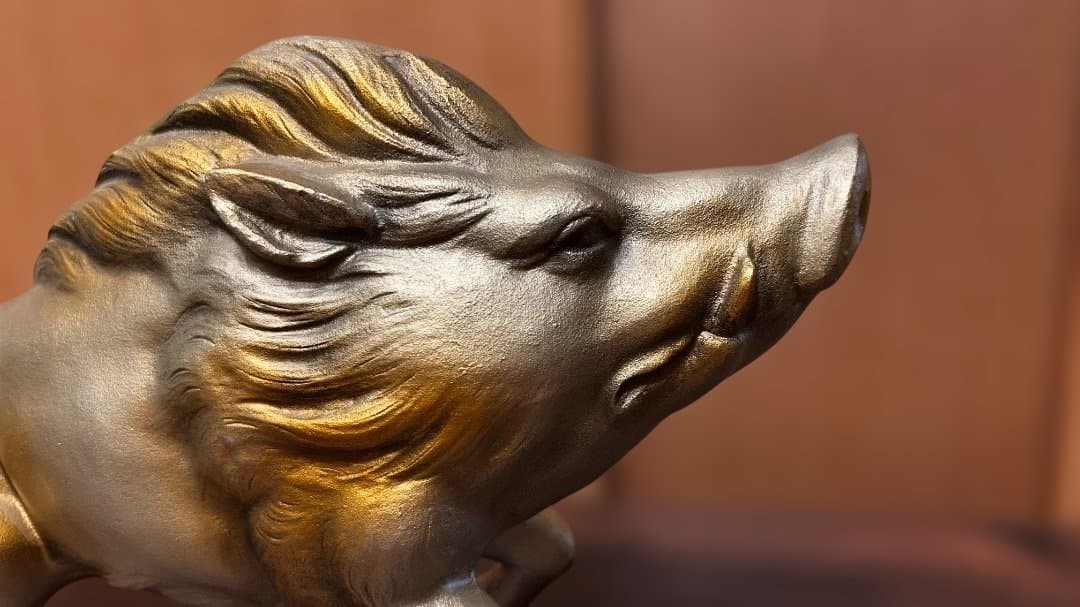 【名工作】大型 鋳銅製 猪 渡辺環水作 44cm 4.2kg